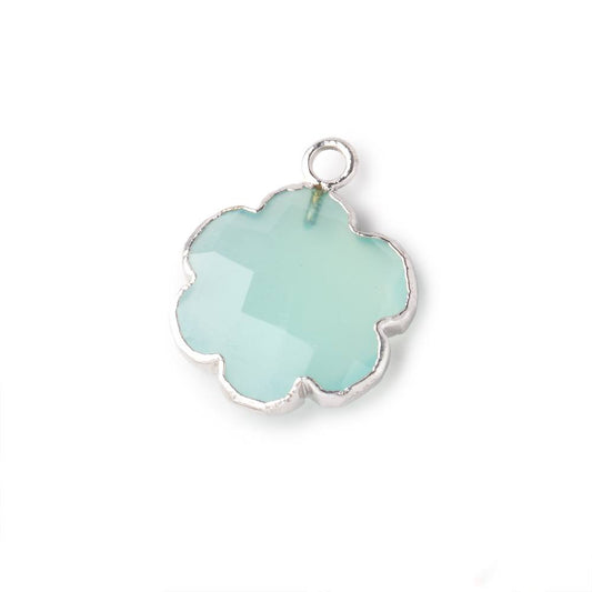 13-14mm Silver Leafed Seafoam Blue Chalcedony Faceted Flower Focal Pendant 1 piece