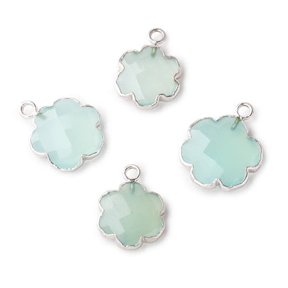 13-14mm Silver Leafed Seafoam Blue Chalcedony Faceted Flower Focal Pendant 1 piece