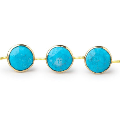 13-14mm Vermeil Bezel Turquoise Howlite Faceted Coins 7 inch 10 Beads