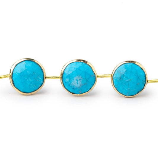 13-14mm Vermeil Bezel Turquoise Howlite Faceted Coins 7 inch 10 Beads