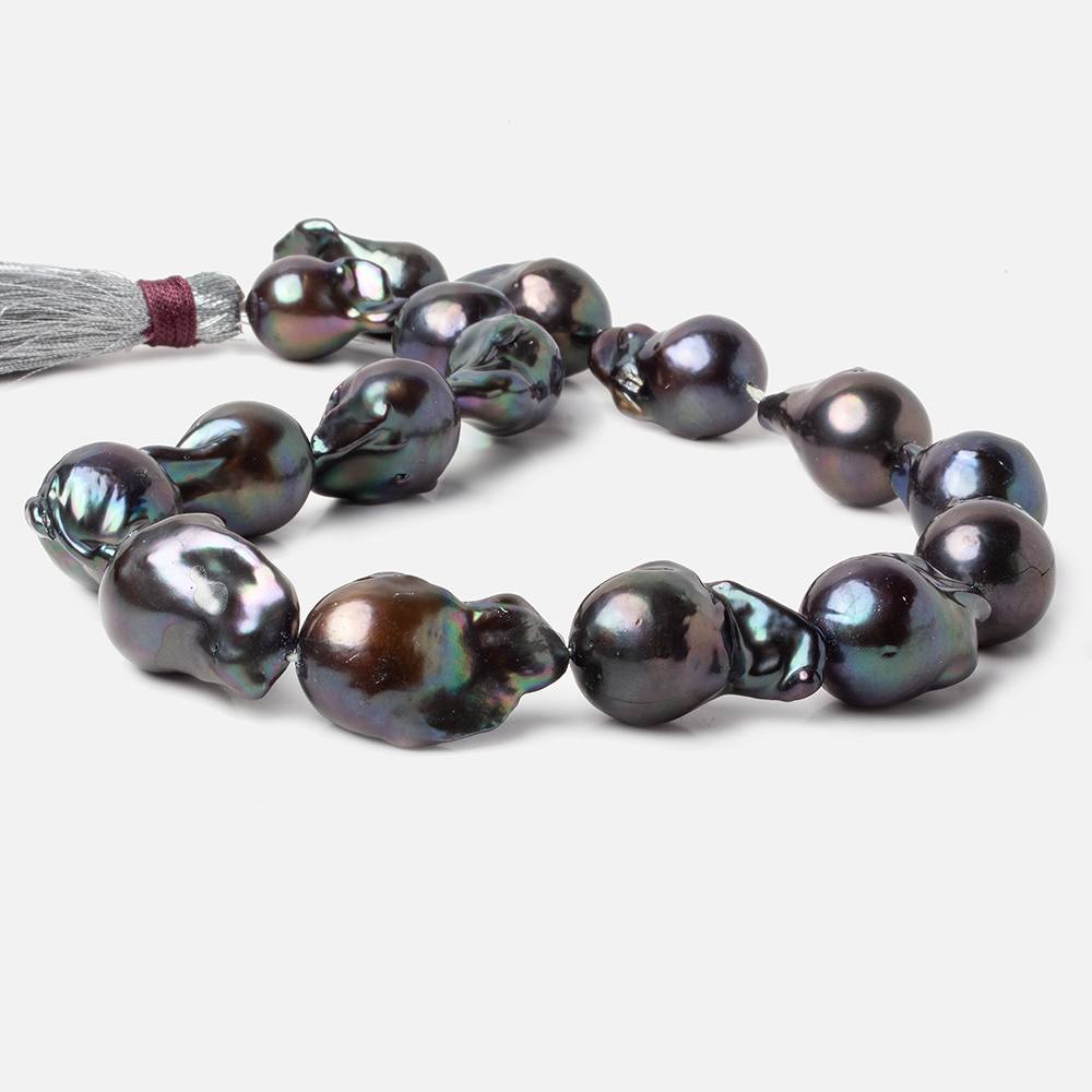 13-15.5mm Peacock Ultra Baroque Freshwater Pearls 16.5 inch 16 pcs .8mm drill hole AAA