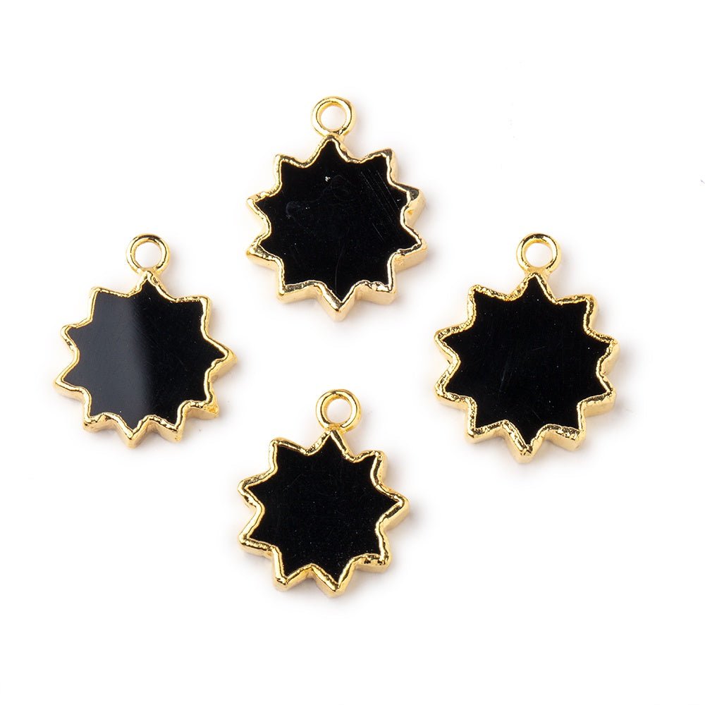 13-15mm Gold Leafed Black Onyx Star Burst Focal Pendant 1 piece