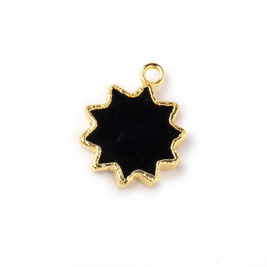 13-15mm Gold Leafed Black Onyx Star Burst Focal Pendant 1 piece