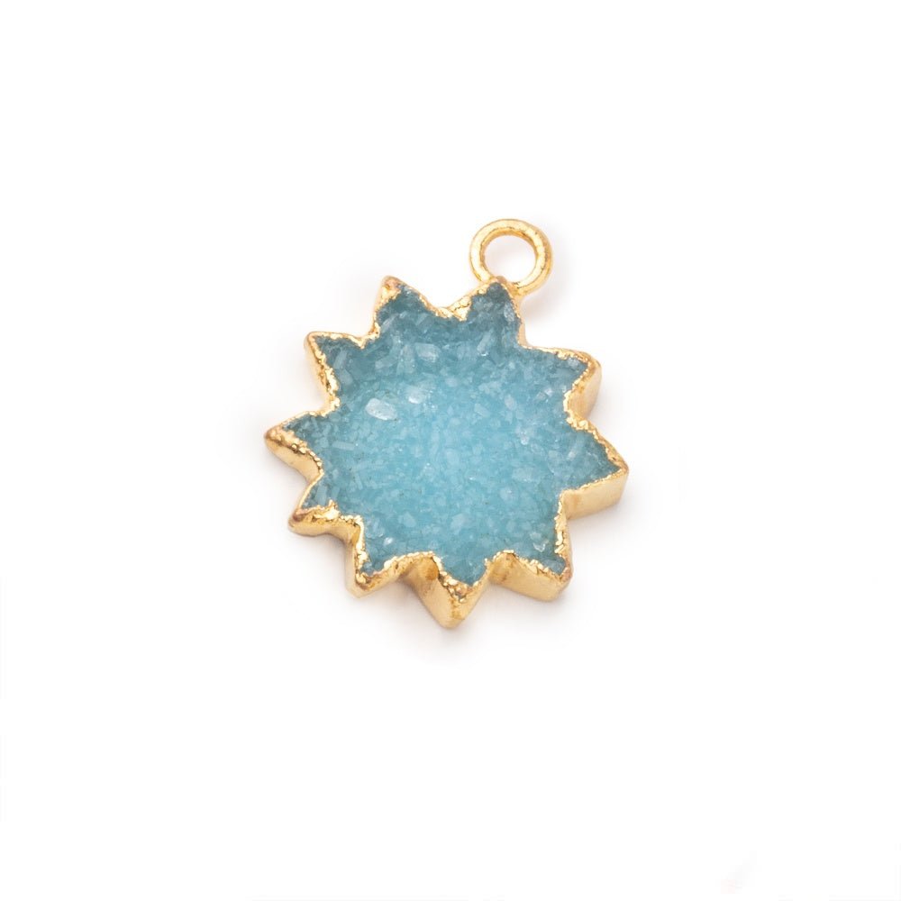 13-15mm Gold Leafed Blue Drusy Star Burst Pendant 1 focal piece