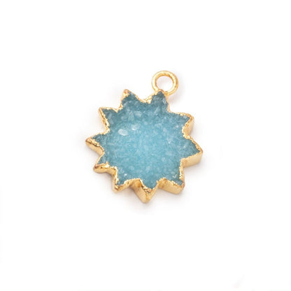 13-15mm Gold Leafed Blue Drusy Star Burst Pendant 1 focal piece