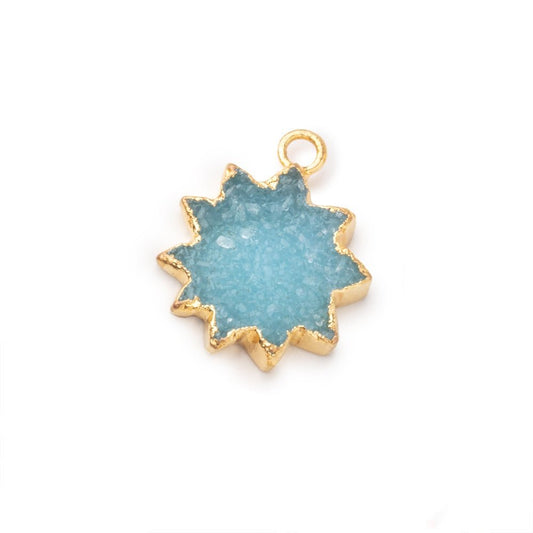13-15mm Gold Leafed Blue Drusy Star Burst Pendant 1 focal piece