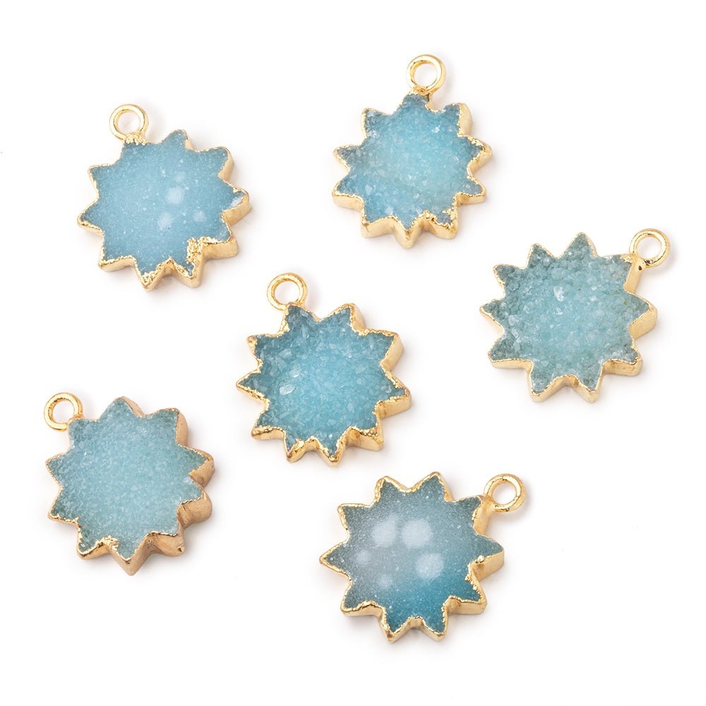 13-15mm Gold Leafed Blue Drusy Star Burst Pendant 1 focal piece
