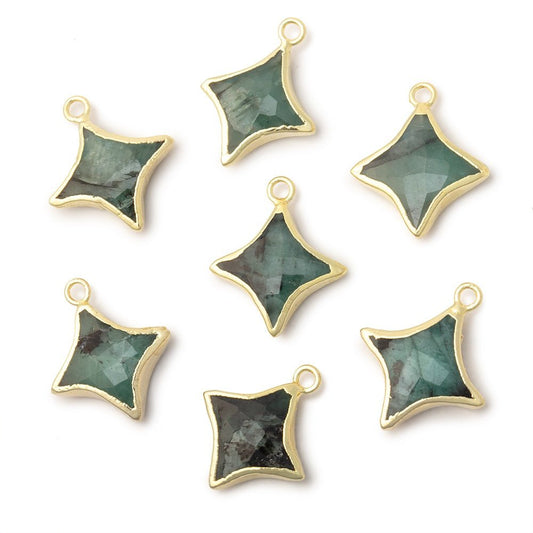 13-15mm Gold Leafed Emerald 4 Point Star 1 Focal Pendant