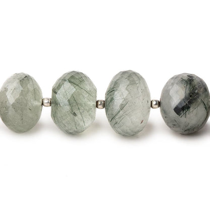 13-15mm Green Tourmalinated Quartz Faceted Rondelles 8 inch 18 Beads