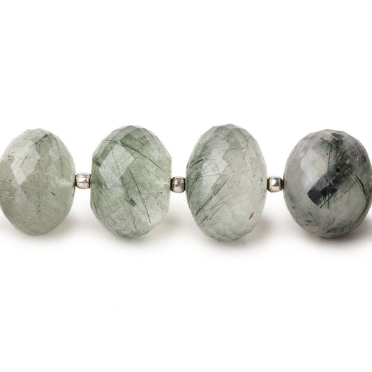 13-15mm Green Tourmalinated Quartz Faceted Rondelles 8 inch 18 Beads