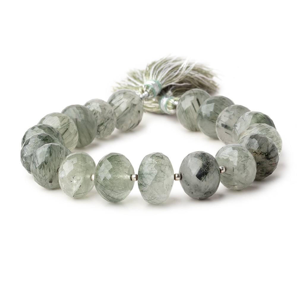 13-15mm Green Tourmalinated Quartz Faceted Rondelles 8 inch 18 Beads