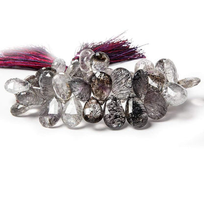 13-18mm Mossy and Tourmalinated Amethyst Pear Briolette 8 inch 44 pieces