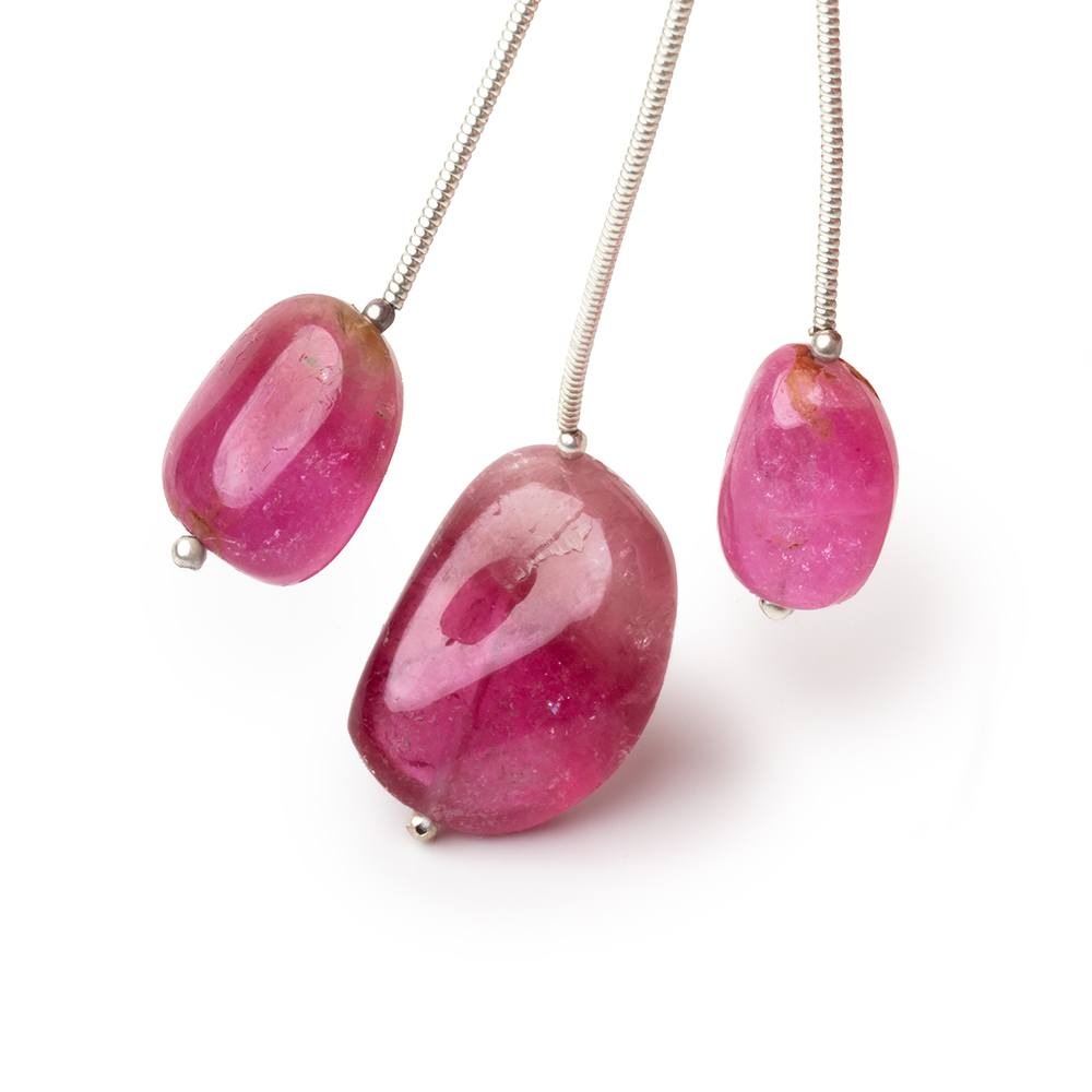 13-20mm Rubellite Tourmaline Plain Nugget Focal Beads Set of 3 AA