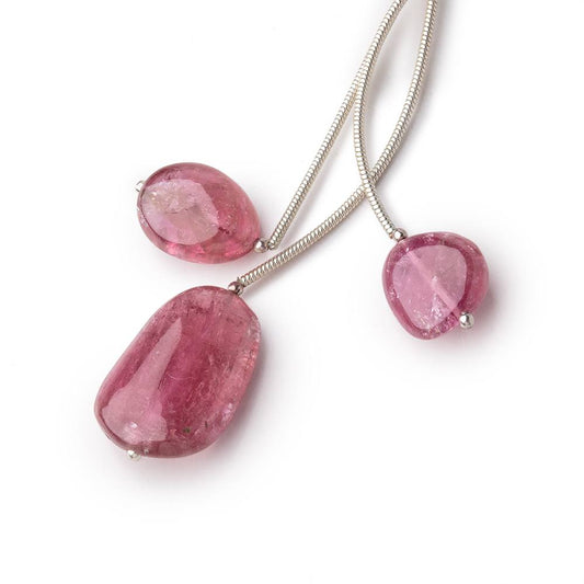 13-21mm Rubellite Tourmaline Plain Nugget Focal Beads Set of 3 AA