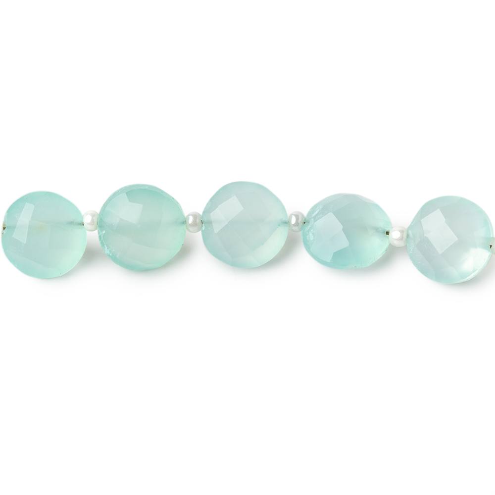 8mm Sea Blue Chalcedony faceted coin beads 8 inch 22 pieces A