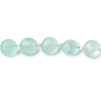 8mm Sea Blue Chalcedony faceted coin beads 8 inch 22 pieces A