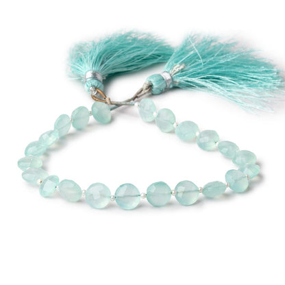 8mm Sea Blue Chalcedony faceted coin beads 8 inch 22 pieces A