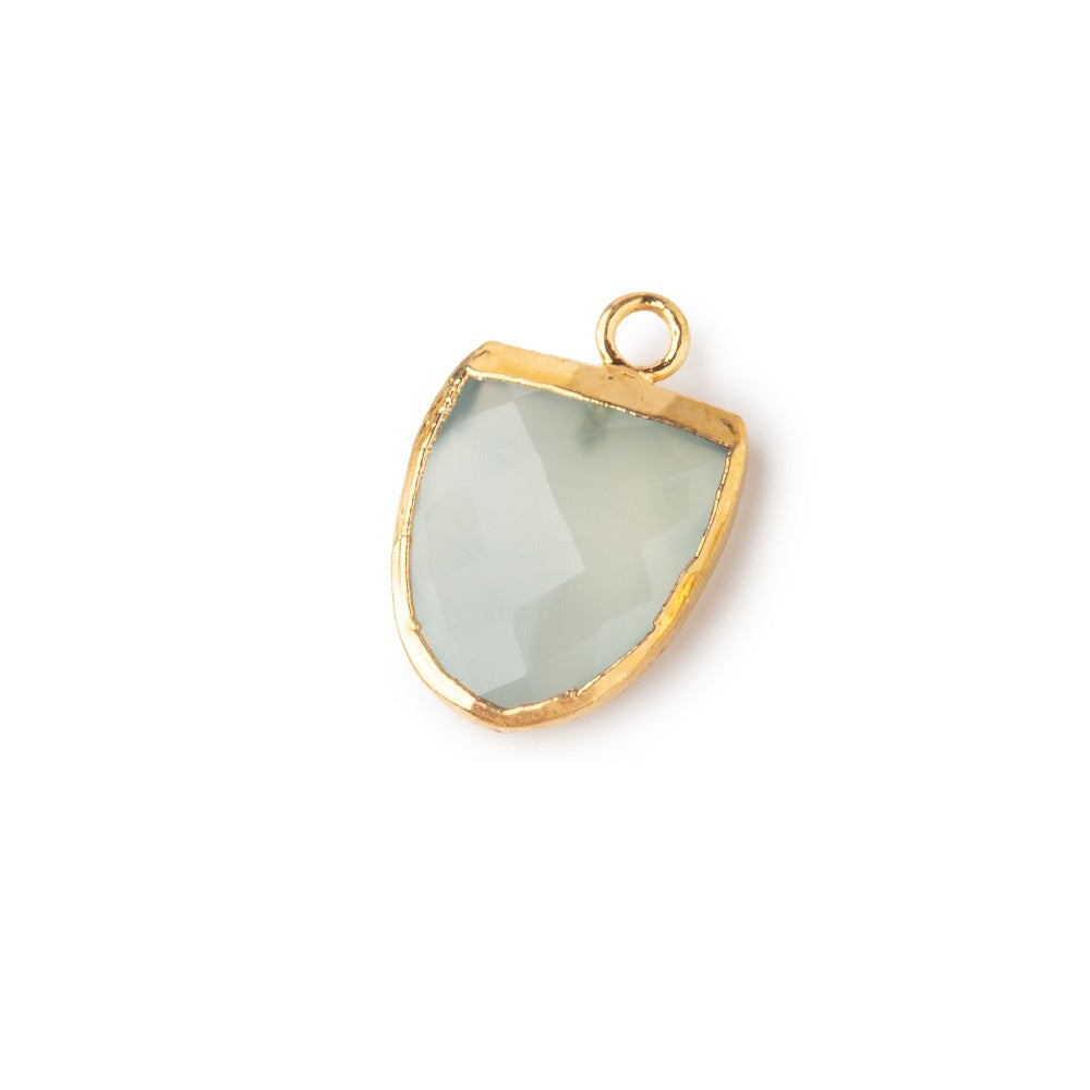 14x12mm Gold Leafed SeaGlass Green Chalcedony Half Oval Pendant 1 focal bead