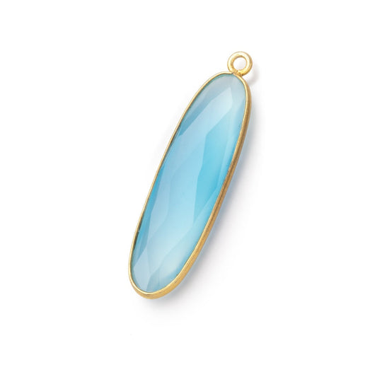 31x9mm Vermeil Bezel Santorini Blue Chalcedony Elongated Oval 1 Pendant