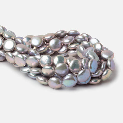 13.5-14mm Silver Rose' Peacock Coin Freshwater Pearls 16 inch 30 pieces AAA