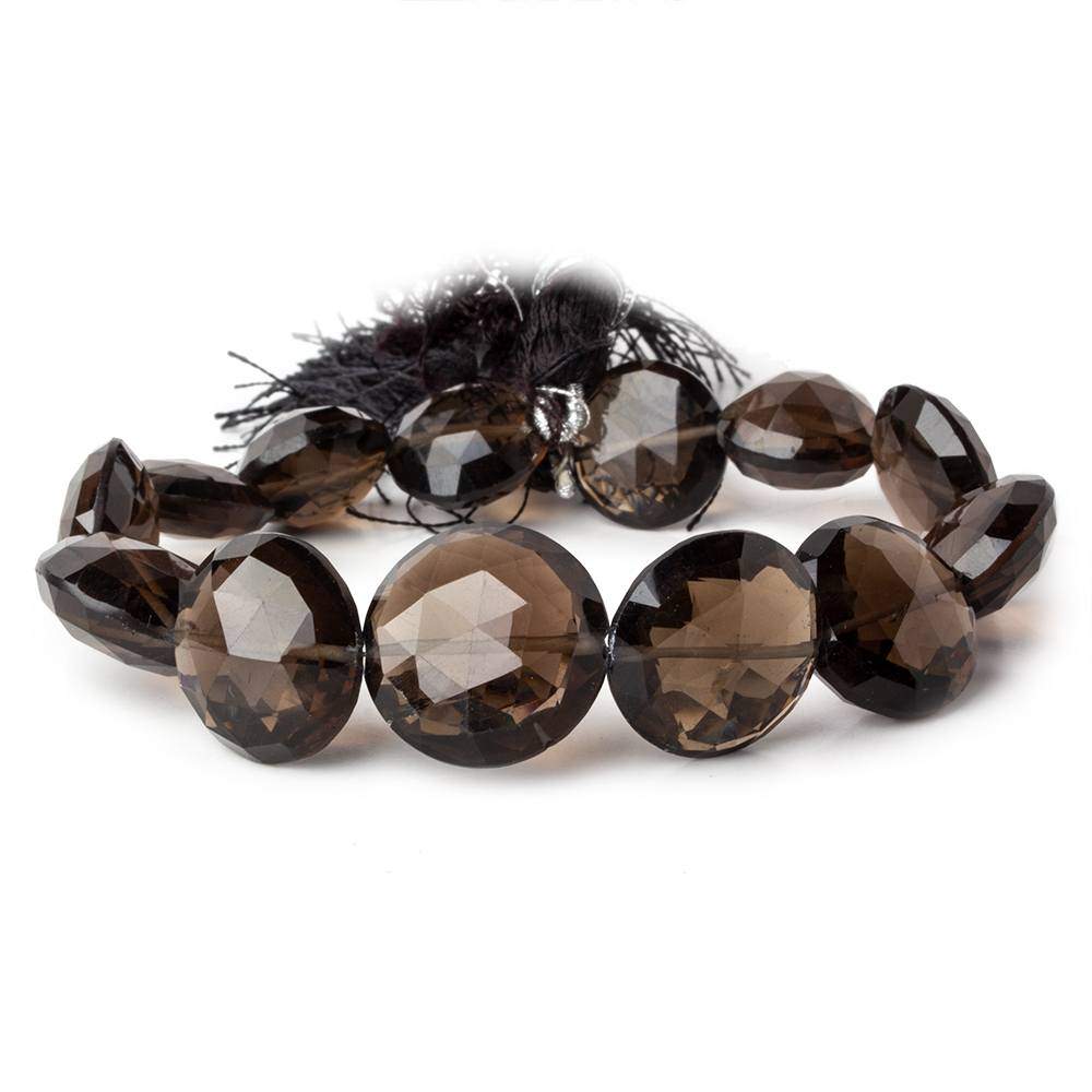 13.5-18mm Dark Smoky Quartz Faceted Coins 7.75 inch 13 beads AAA