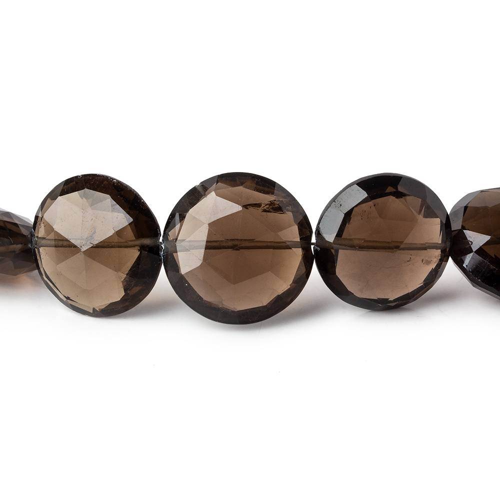 13.5-18mm Dark Smoky Quartz Faceted Coins 7.75 inch 13 beads AAA