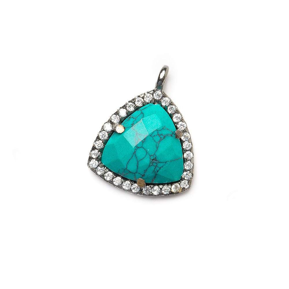 13.5mm Black Gold Bezel White CZ and Synthetic Turquoise Triangle Pendant 1 piece