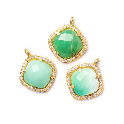 13.5mm Vermeil Bezel White CZ & Chrysoprase Cushion Pendant 1 piece