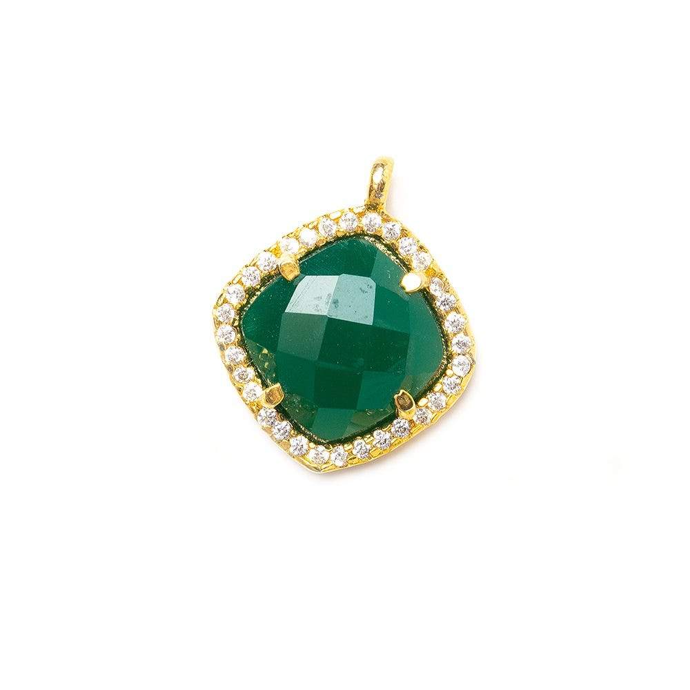 13.5mm Vermeil Bezel White CZ & Green Aventurine Cushion Pendant 1 piece