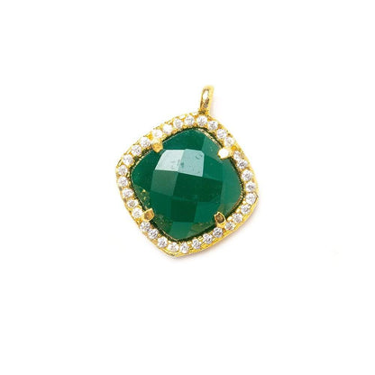 13.5mm Vermeil Bezel White CZ & Green Aventurine Cushion Pendant 1 piece