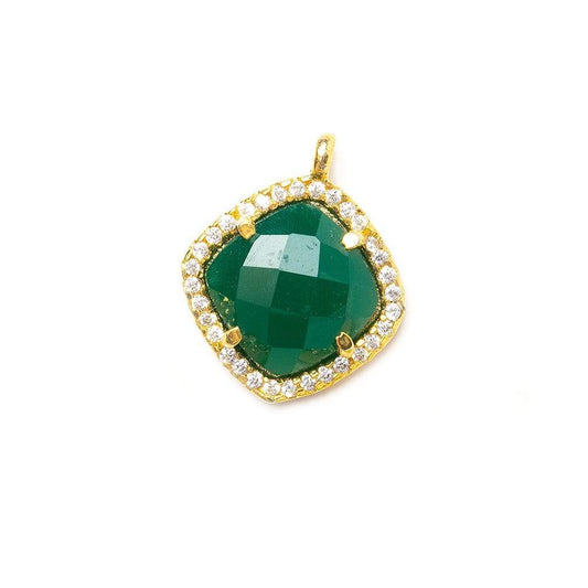 13.5mm Vermeil Bezel White CZ & Green Aventurine Cushion Pendant 1 piece