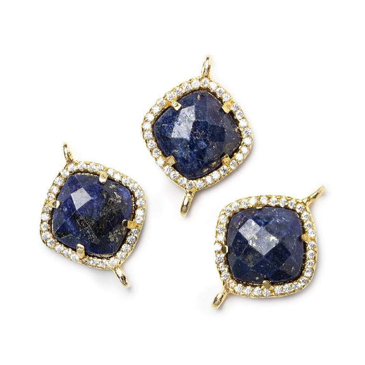13.5mm Gold Bezel White CZ & Lapis Lazuli Cushion Connector 1 piece