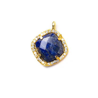 13.5mm Vermeil Bezel White CZ & Lapis Lazuli Cushion Pendant 1 piece