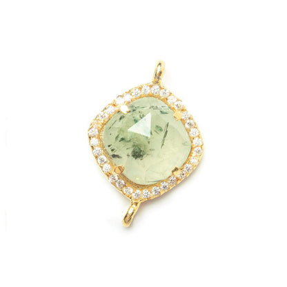 13.5mm Vermeil Bezel White CZ & Prehnite Cushion Connector 1 piece