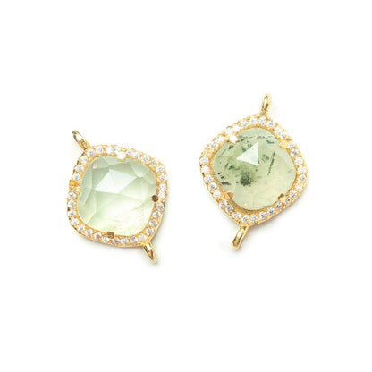 13.5mm Vermeil Bezel White CZ & Prehnite Cushion Connector 1 piece