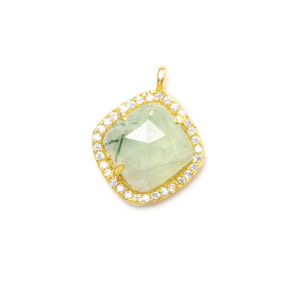 13.5mm Vermeil Bezel White CZ & Prehnite Cushion Pendant 1 piece