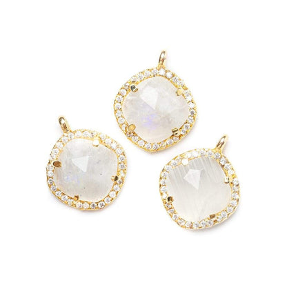 13.5mm Vermeil Bezel White CZ & Rainbow Moonstone Cushion Pendant 1 piece