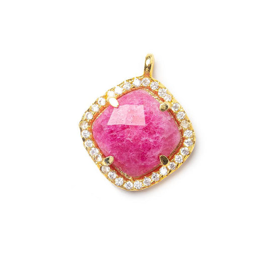 13.5mm Vermeil Bezel White CZ & Red Aventurine Cushion Pendant 1 piece