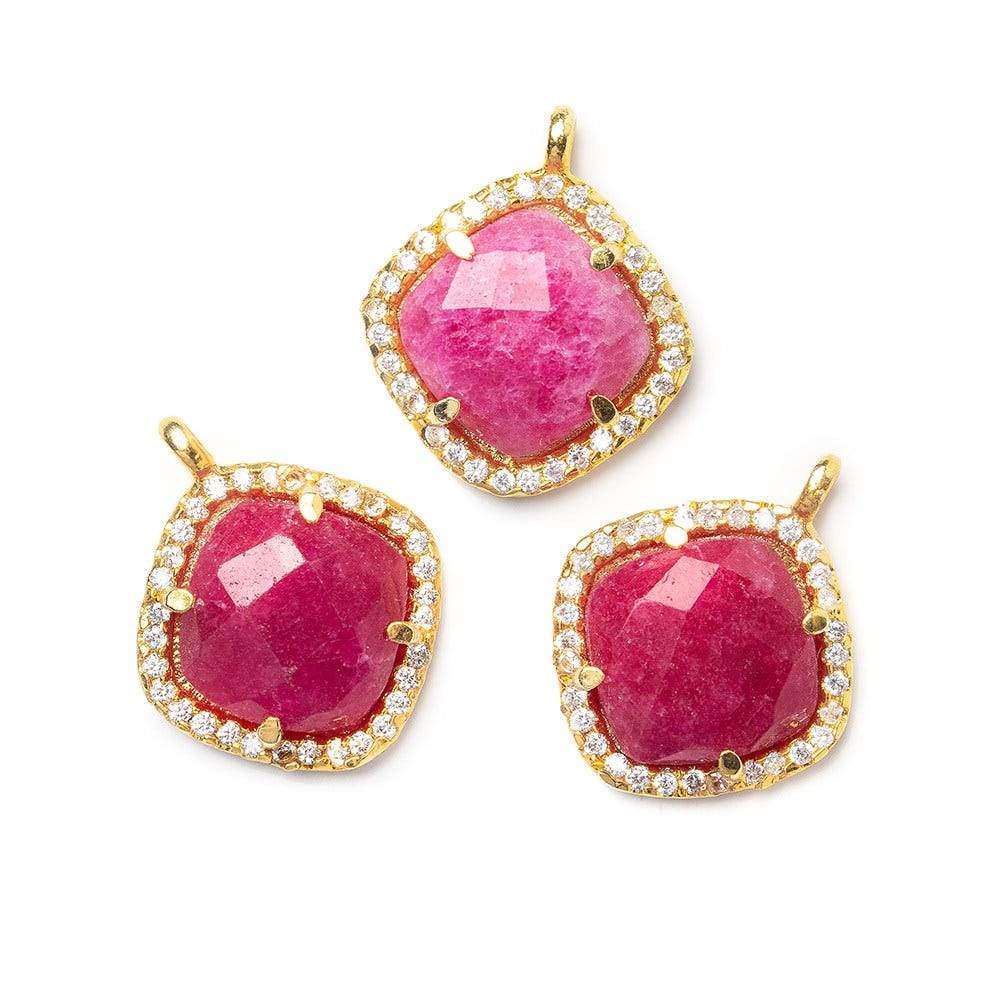 13.5mm Vermeil Bezel White CZ & Red Aventurine Cushion Pendant 1 piece