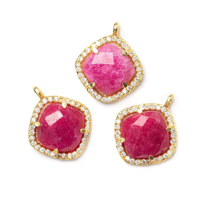 13.5mm Vermeil Bezel White CZ & Red Aventurine Cushion Pendant 1 piece