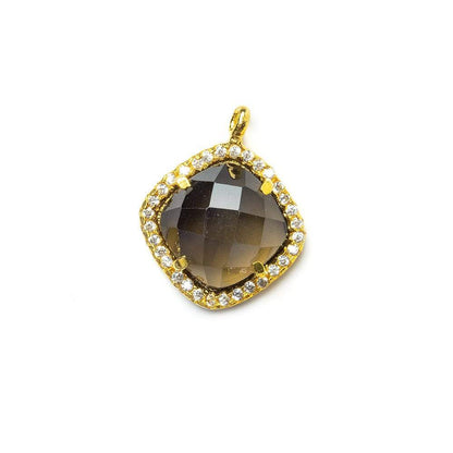 13.5mm Vermeil CZ Bezel Smoky Hydro Quartz Faceted Cushion Pendant 1 piece