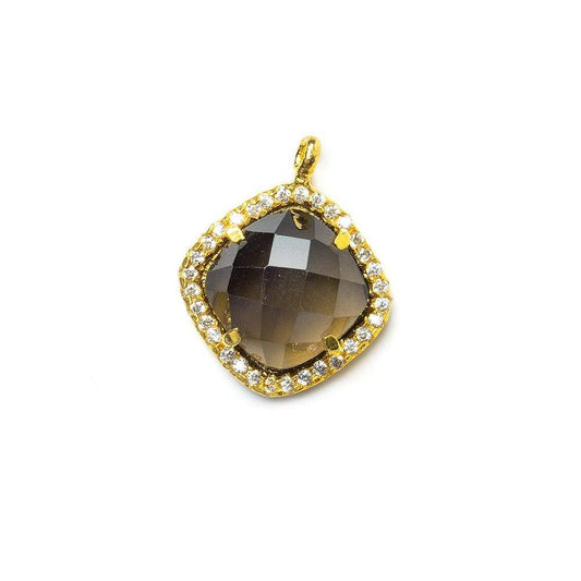 13.5mm Vermeil CZ Bezel Smoky Hydro Quartz Faceted Cushion Pendant 1 piece