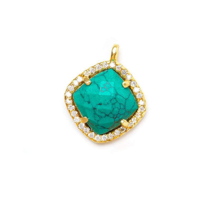 13.5mm Vermeil Bezel White CZ & Synthetic Turquoise Cushion Pendant 1 piece