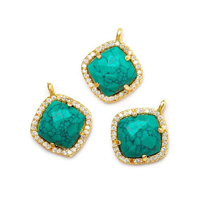 13.5mm Vermeil Bezel White CZ & Synthetic Turquoise Cushion Pendant 1 piece