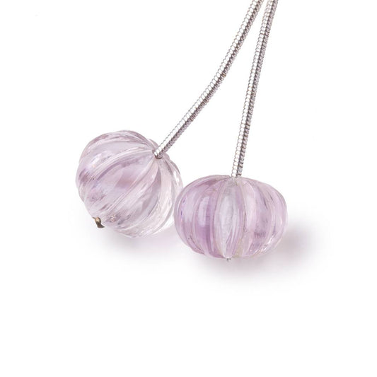 13.5mm Pink Amethyst Carved Melon Focals Set of 2 Beads
