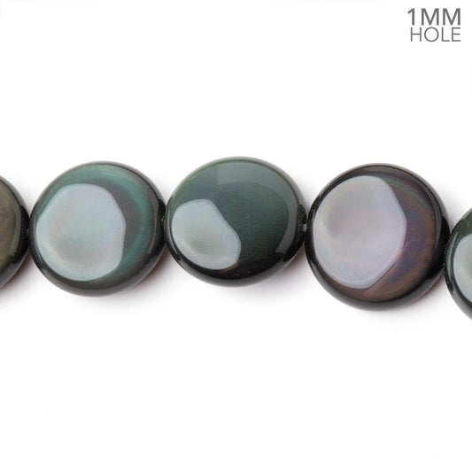 13.5mm Rainbow Obsidian Plain Coin 16 inch 30 Beads 1mm Hole AA