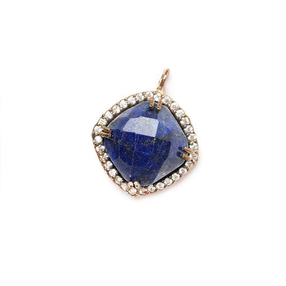13.5mm Rose Gold Bezel White CZ & Lapis Lazuli Cushion Pendant 1 piece