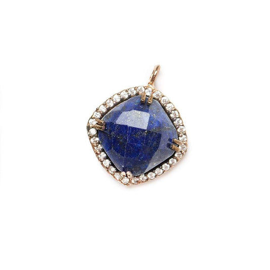 13.5mm Rose Gold Bezel White CZ & Lapis Lazuli Cushion Pendant 1 piece