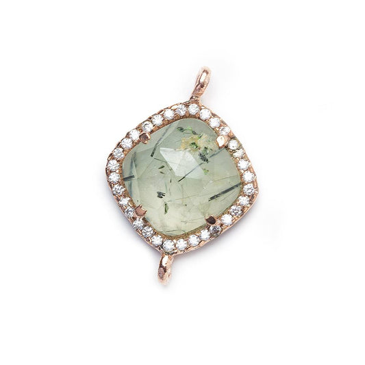 13.5mm Rose Gold Bezel White CZ & Prehnite Cushion Pendant 1 piece
