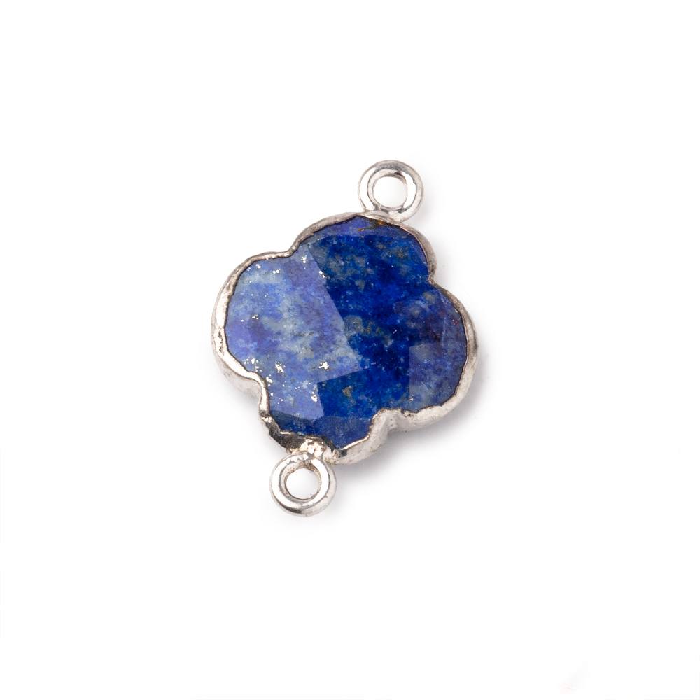 13.5mm Silver Leaf Lapis Lazuli Faceted Quatrefoil Connector 1 focal piece